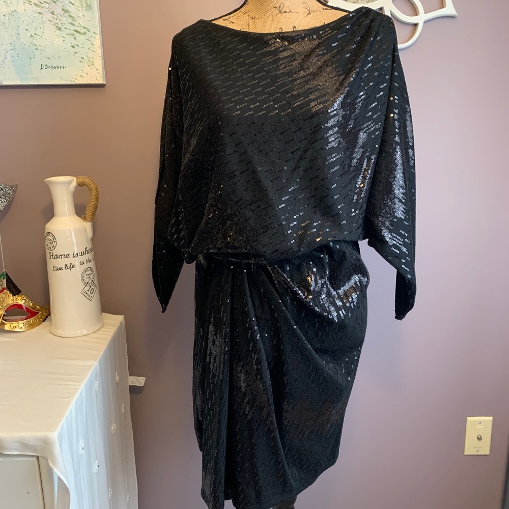 Stunning David Meister Sequin Black Dress Sz 6